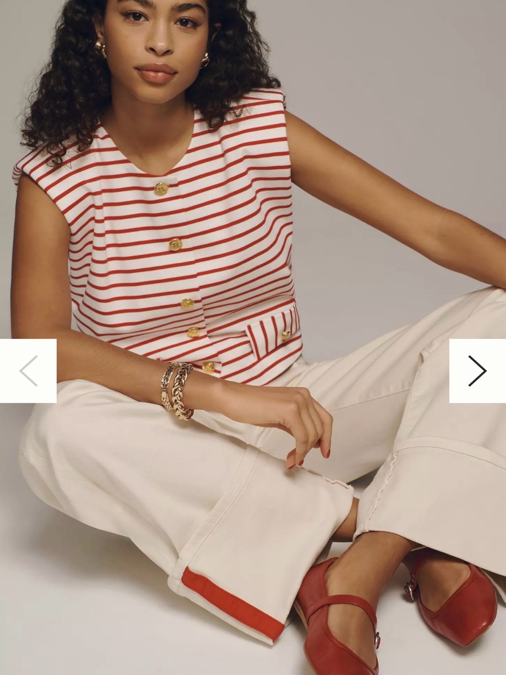 English Factory Anthropologie Red & White Striped Button Top with Gold Buttons